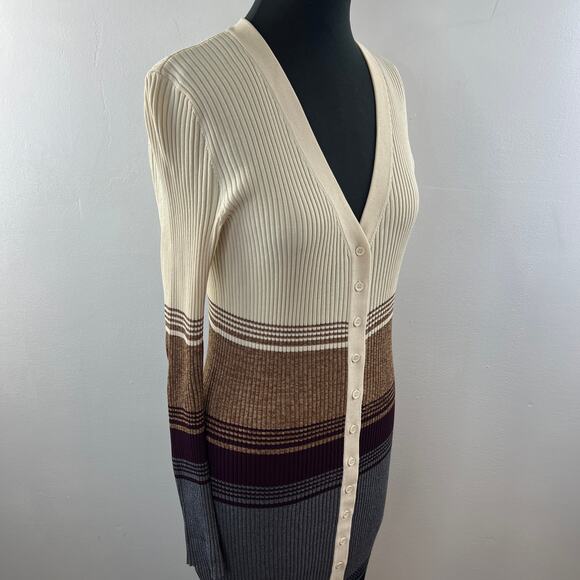 STAUD Shoko Sahara Beige VNeck Long Sleeve Ribbed Button Down Maxi Dress Size XL - Picture 5 of 10